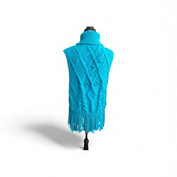 Zara Teal Knit Turtleneck Fringe Sweater Vest Sz-Medium - Picture 4 of 6